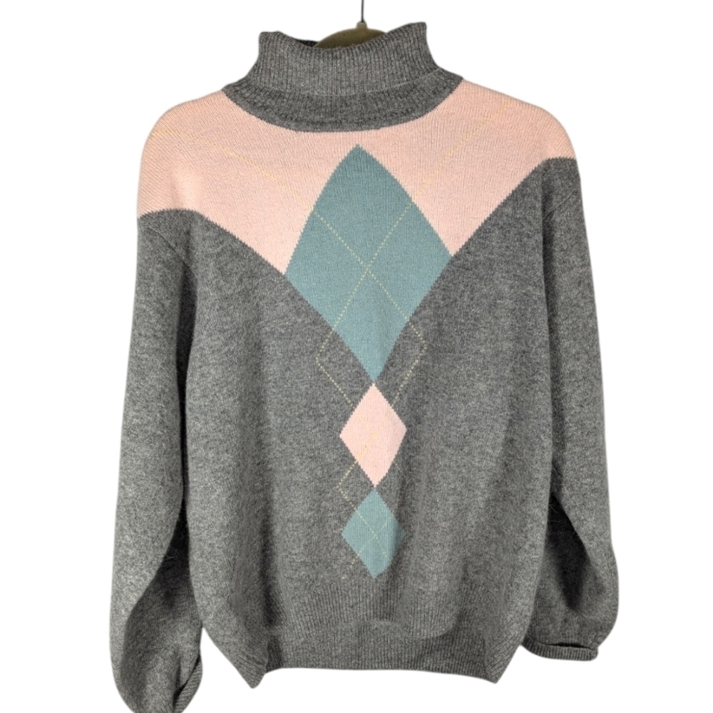 Vintage talbots lambswool School girl argyle turtleneck sweater size woman large